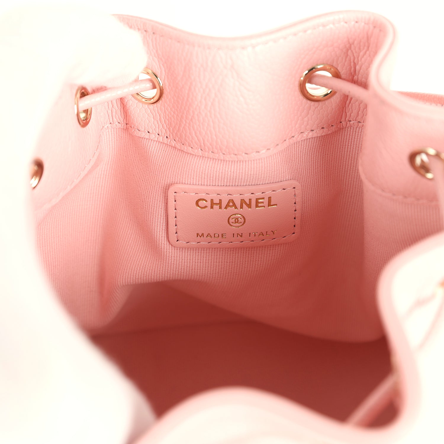 Chanel Mini Top Handle Bucket Bag with Chain Pink Shiny Caviar Light Gold Hardware