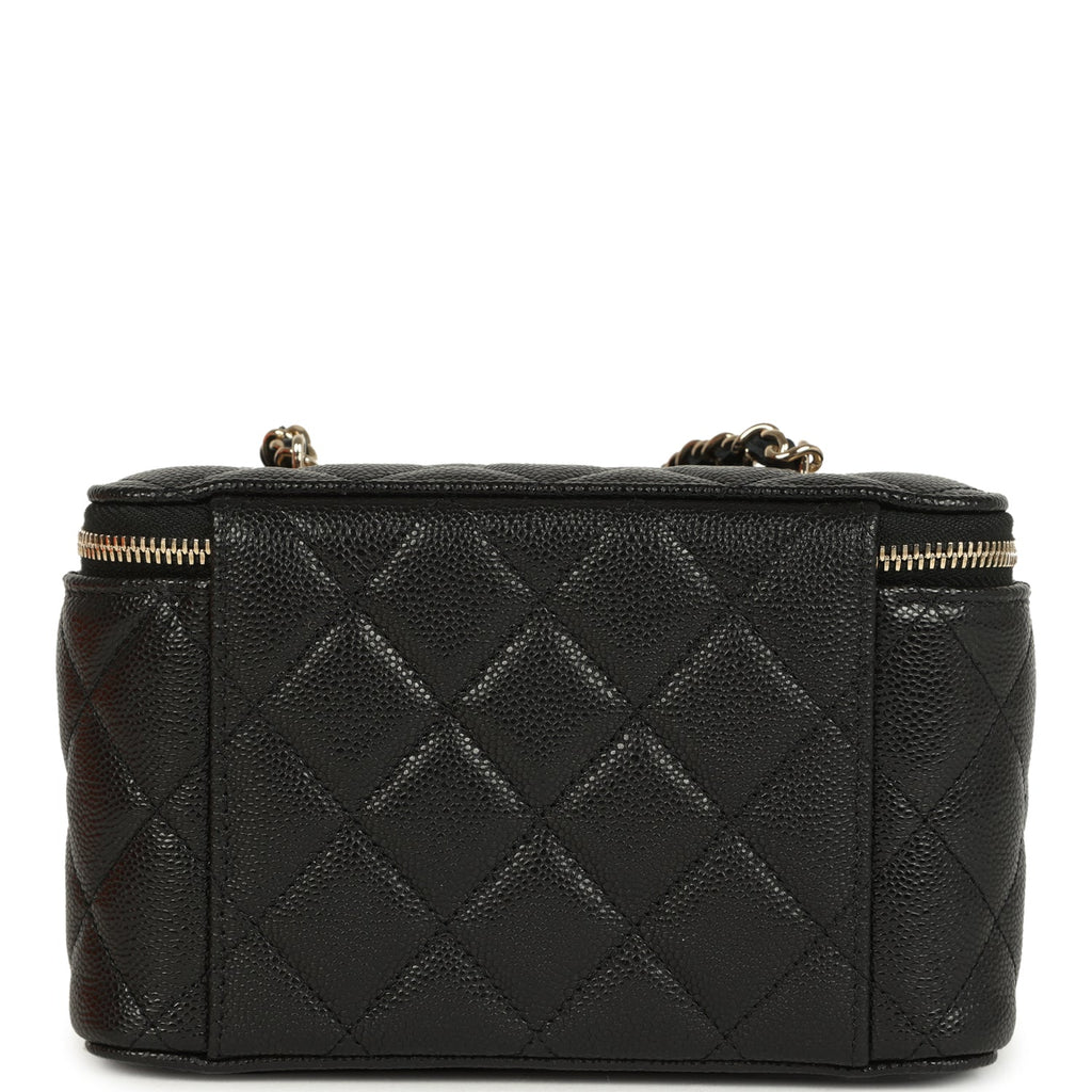 Chanel Small Classic Vanity Case Black Shiny Caviar Light Gold Hardware