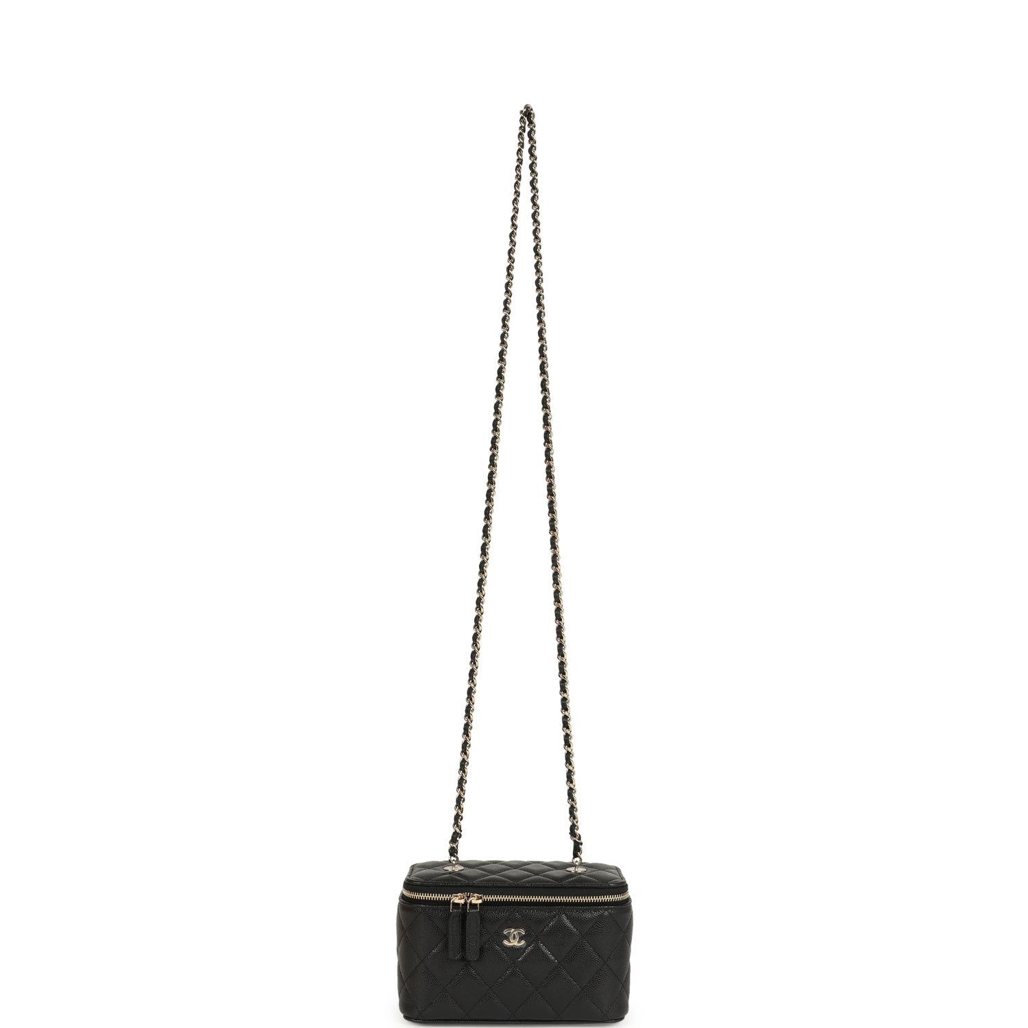 Chanel Small Classic Vanity Case Black Shiny Caviar Light Gold Hardware
