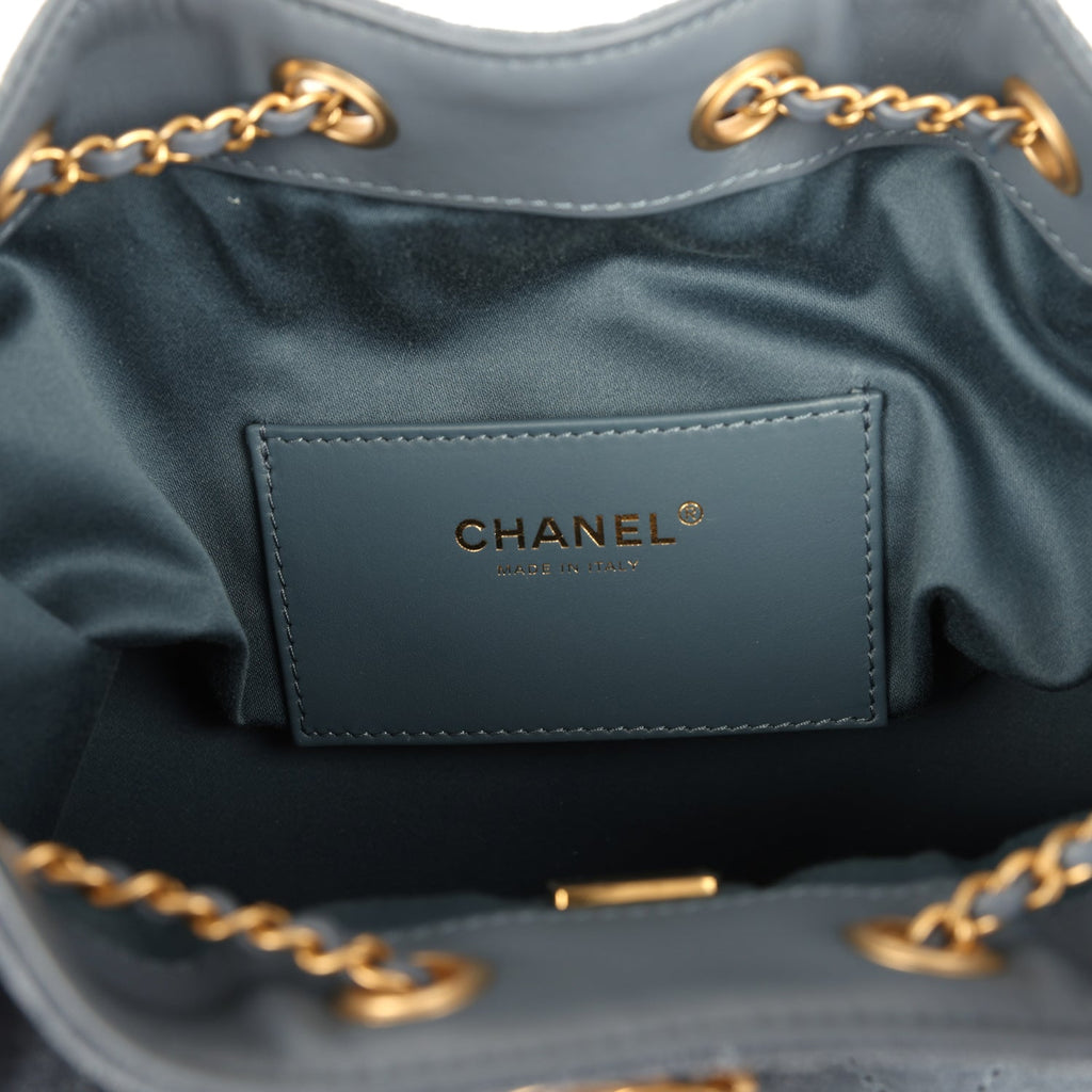 Chanel Small 25 Hobo Bag Blue Suede Antique Gold Hardware