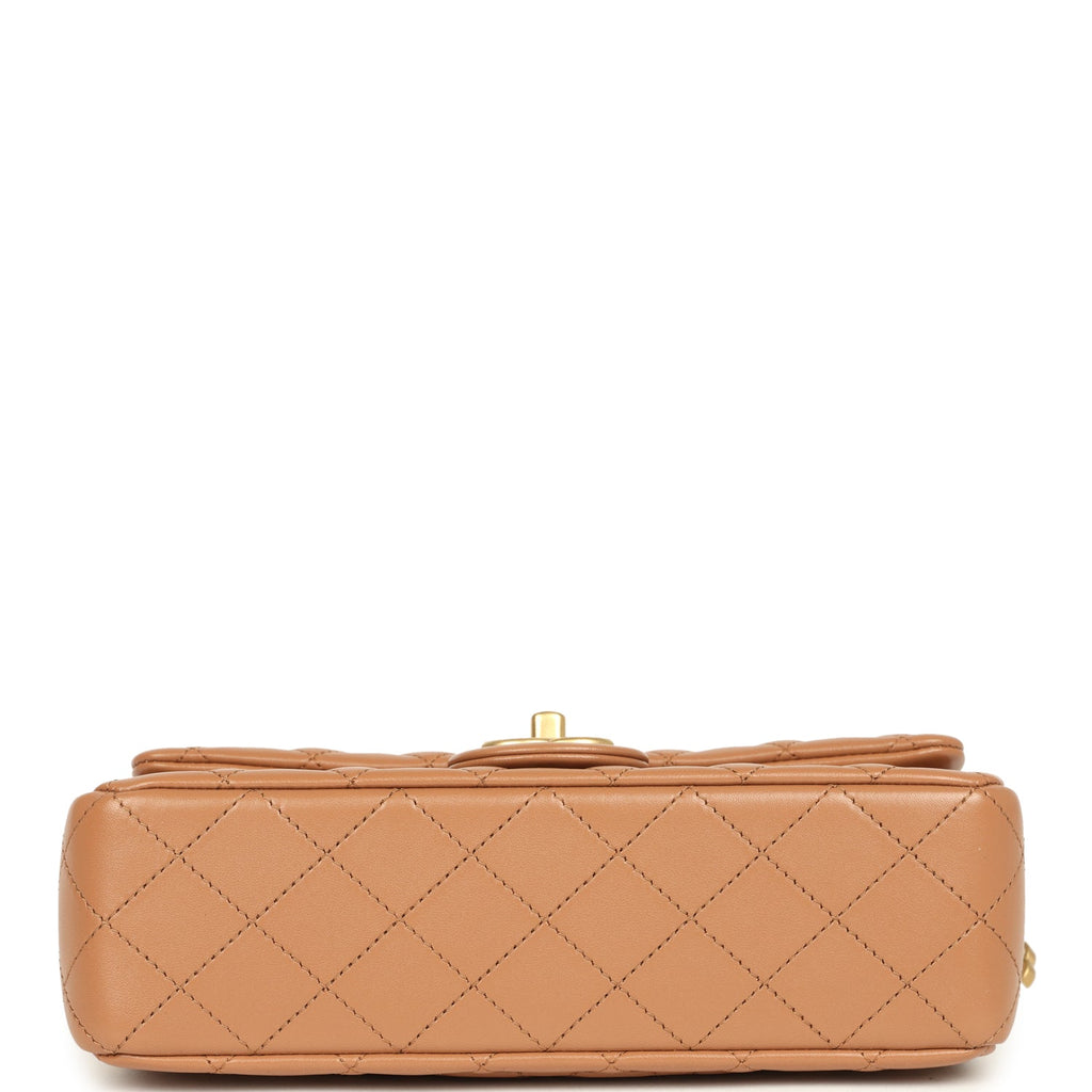 Chanel Small CC Crush Flap Bag Caramel Lambskin Brushed Gold Hardware