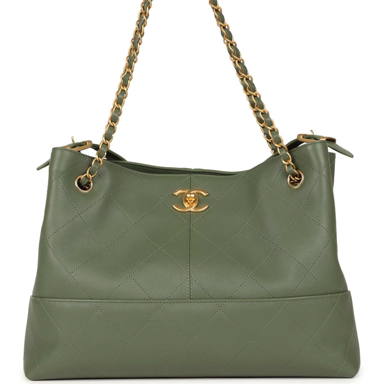 Chanel Small Coco Hobo Bag Khaki Calfskin Antique Gold Hardware