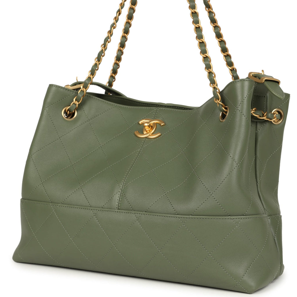 Chanel Small Coco Hobo Bag Khaki Calfskin Antique Gold Hardware