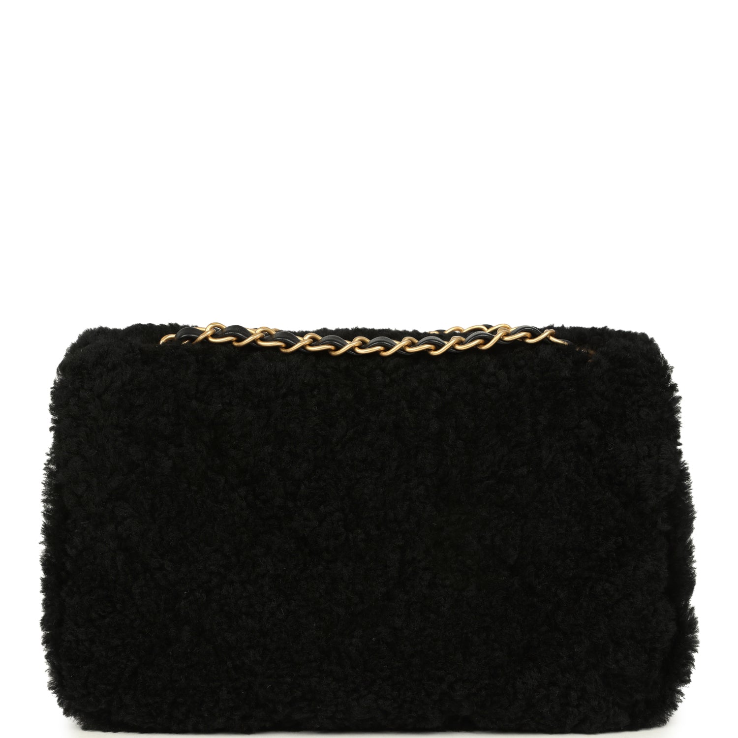 Chanel Medium Shearling Flap Bag Black Lambskin Brushed Gold Hardware