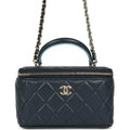 Chanel Small Top Handle Vanity Case Navy & Light Blue Lambskin Light Gold Hardware
