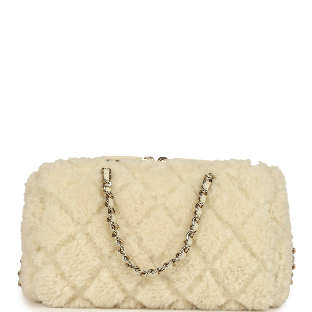 Chanel Mini Timeless Classic Barrel Bag with Chain Beige Shearling Light Gold Hardware