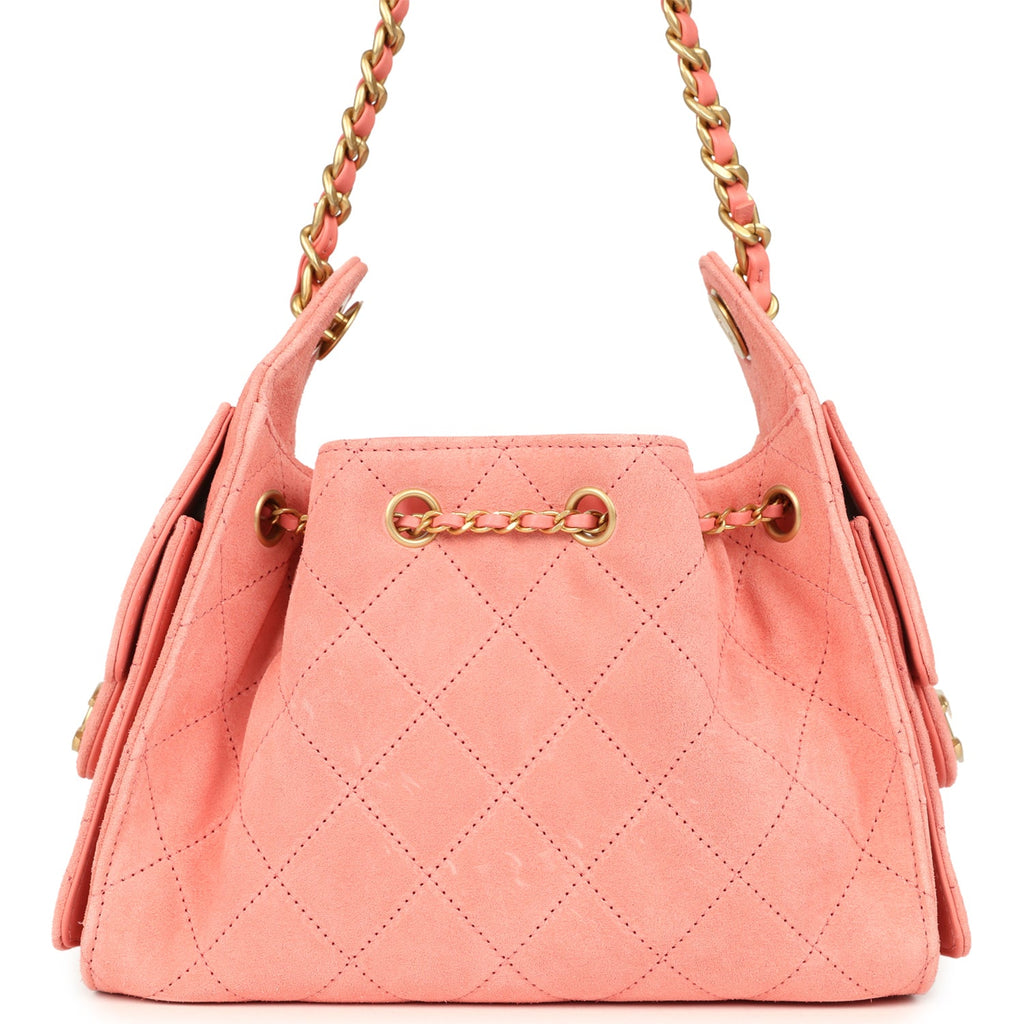 Chanel Mini 25 Hobo Bag Pink Suede Antique Gold Hardware