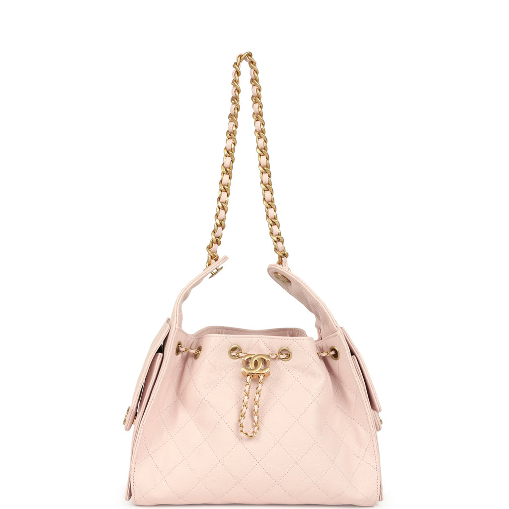 Chanel Small 25 Hobo Bag Light Pink Caviar Antique Gold Hardware