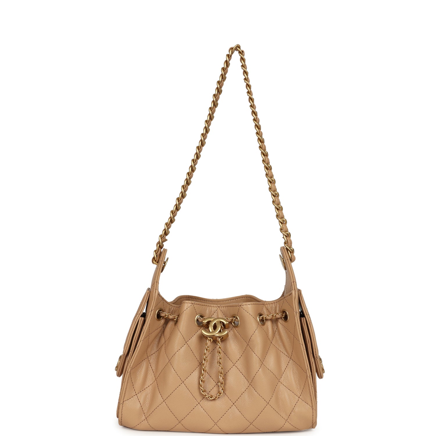 Chanel Mini 25 Hobo Bag Beige Caviar Antique Gold Hardware