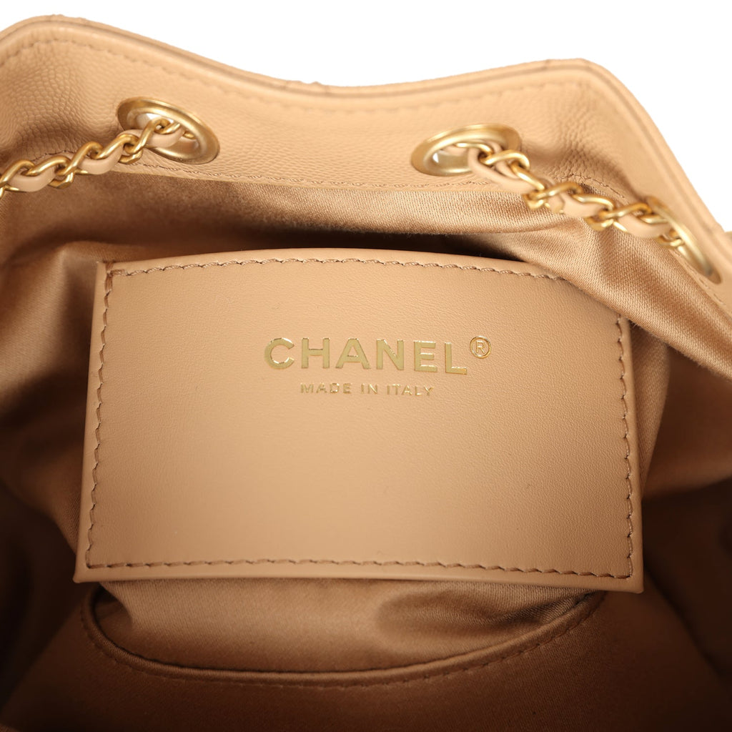 Chanel Mini 25 Hobo Bag Beige Caviar Antique Gold Hardware