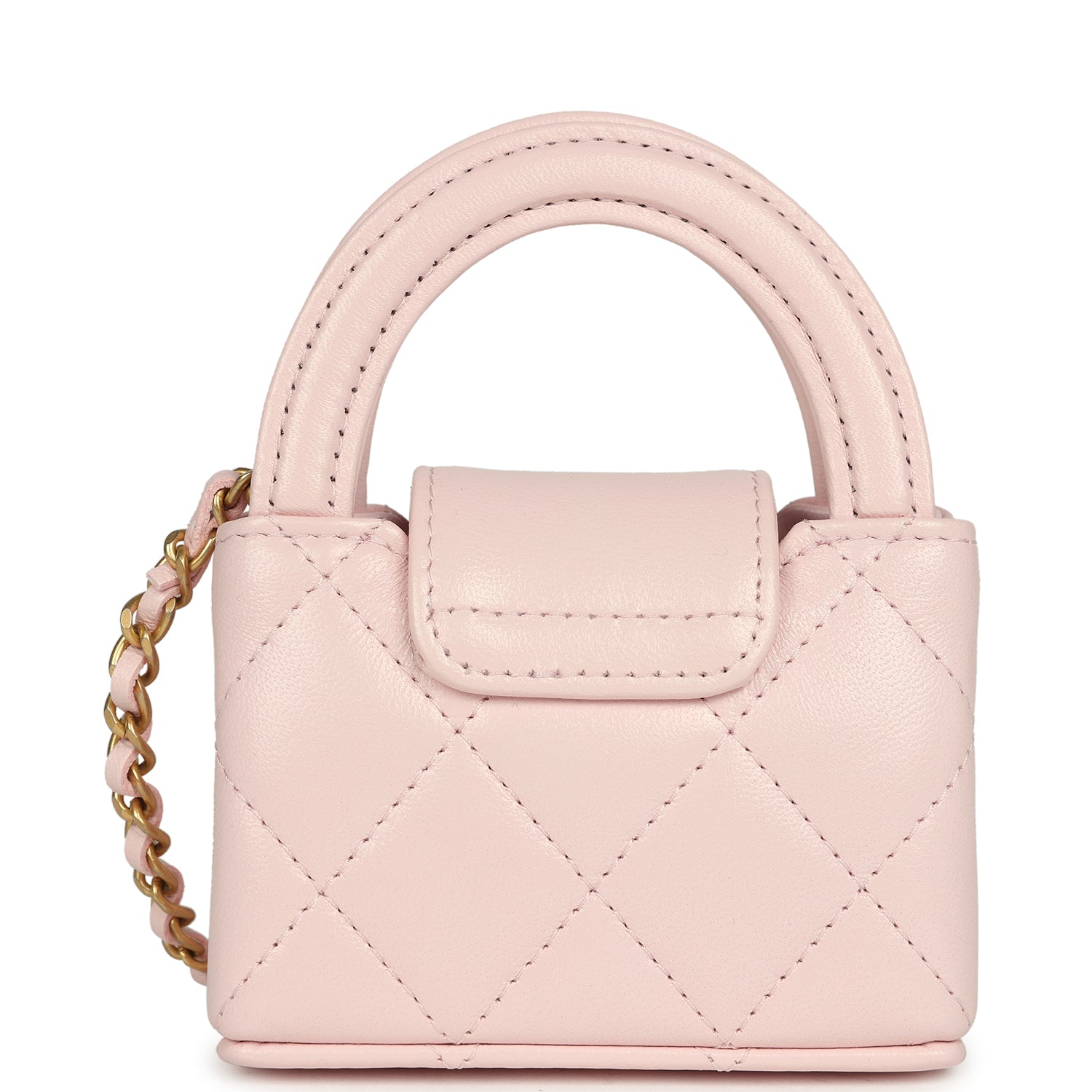 Chanel Nano Kelly Bag Charm Light Pink Shiny Lambskin Brushed Gold Hardware