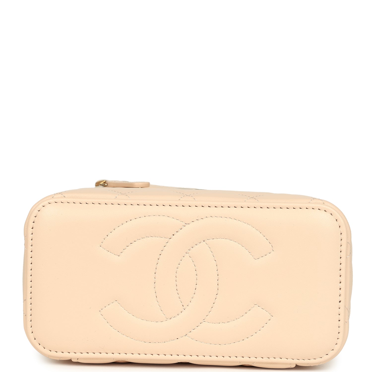 Chanel Small Top Handle Vanity Case Light Beige Lambskin Light Gold Hardware