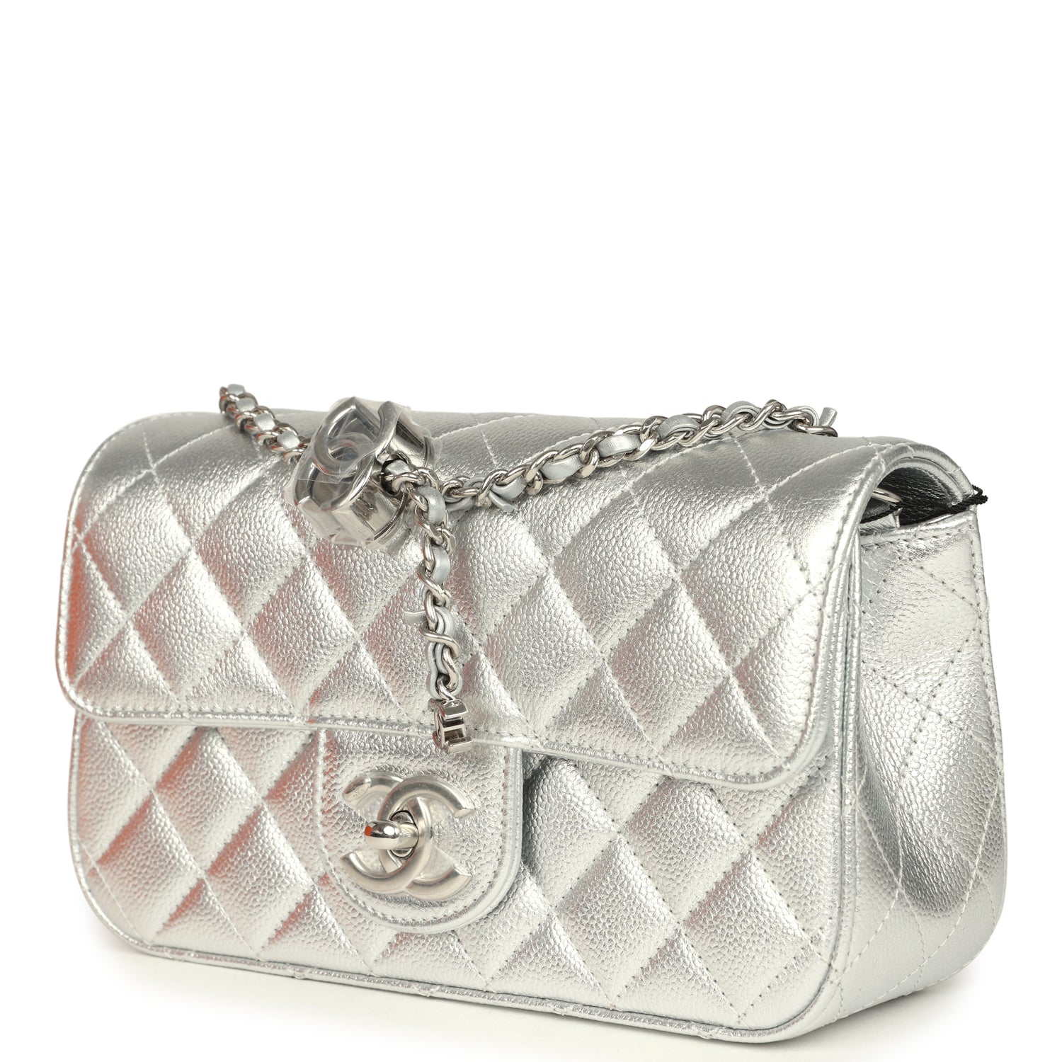 Chanel Mini CC Crush Flap Bag Silver Metallic Caviar Silver Hardware
