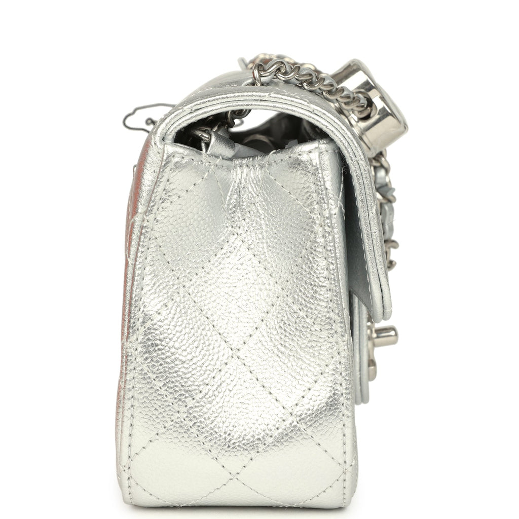 Chanel Mini CC Crush Flap Bag Silver Metallic Caviar Silver Hardware