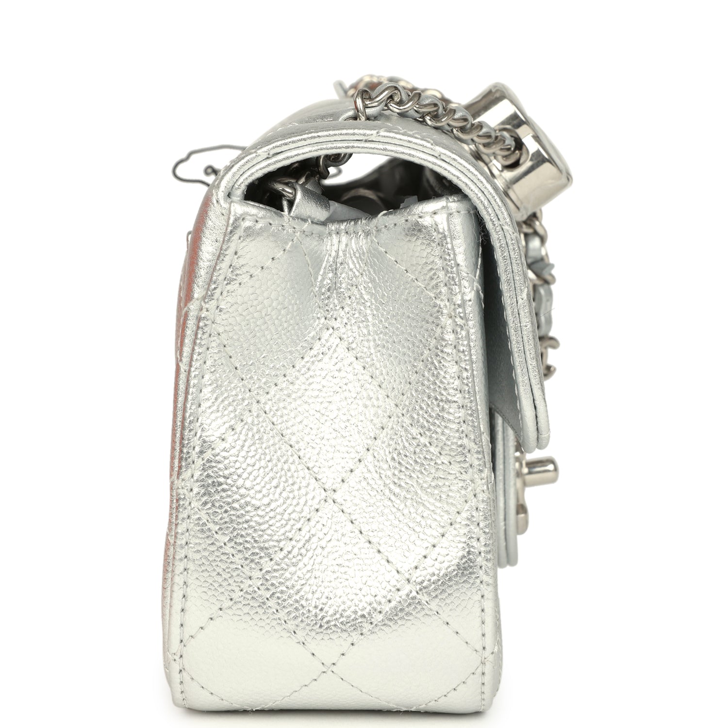 Chanel Mini CC Crush Flap Bag Silver Metallic Caviar Silver Hardware