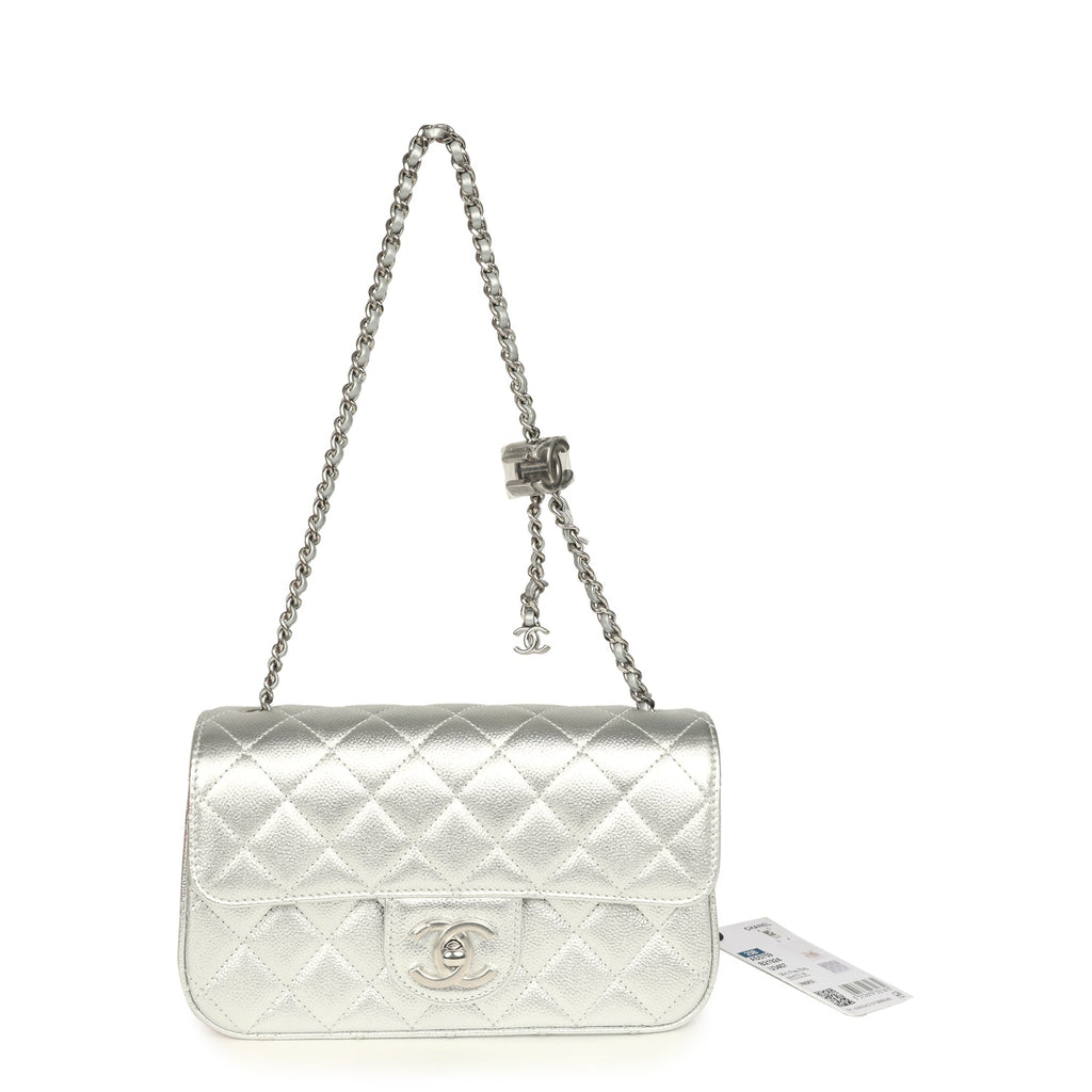 Chanel Mini CC Crush Flap Bag Silver Metallic Caviar Silver Hardware