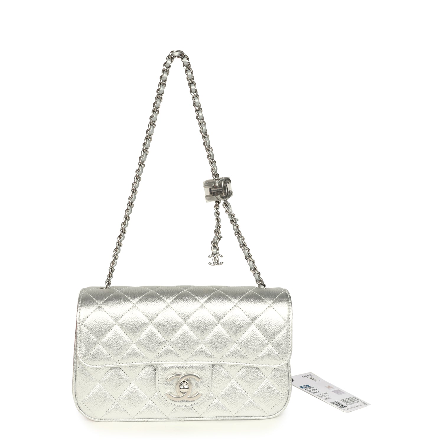 Chanel Mini CC Crush Flap Bag Silver Metallic Caviar Silver Hardware