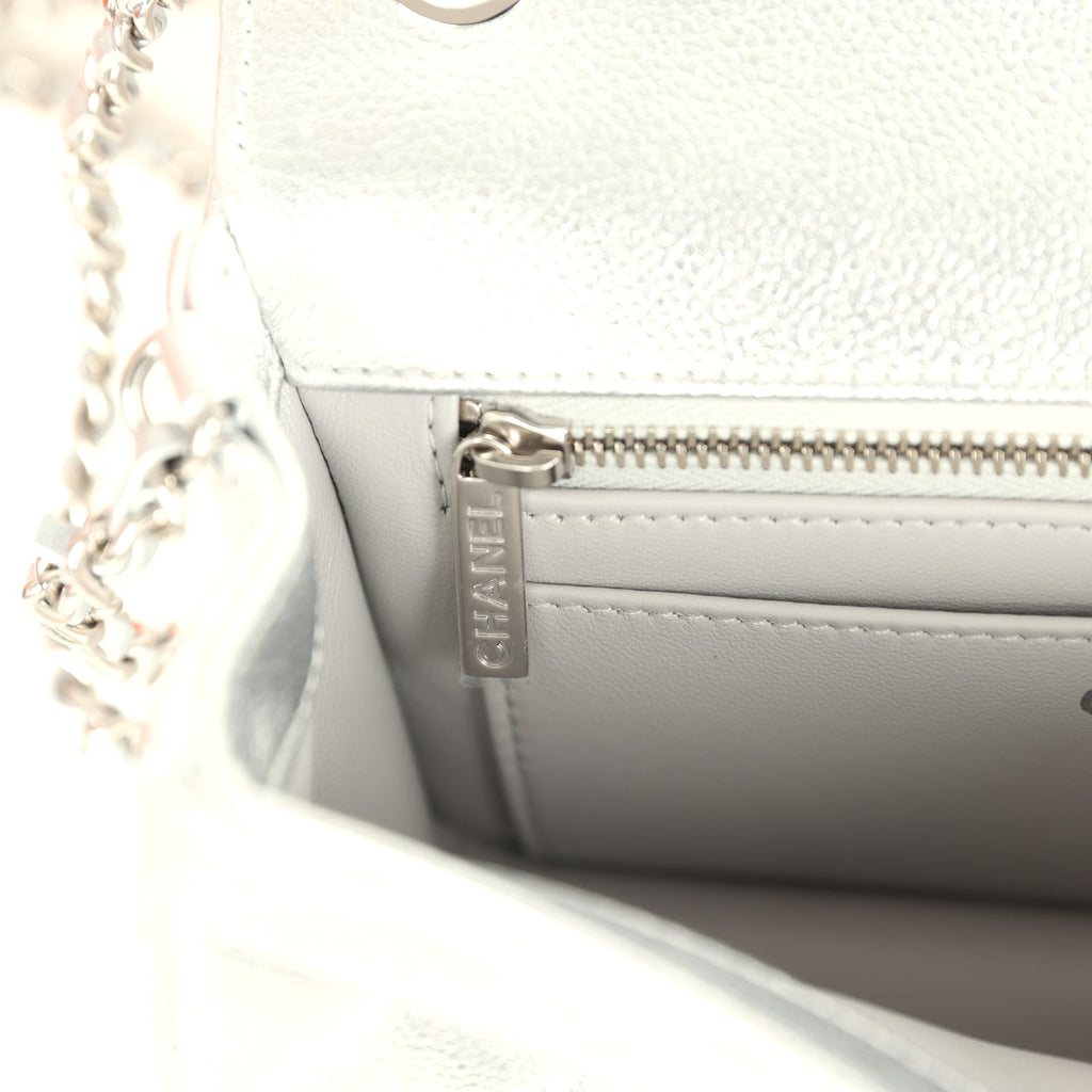Chanel Mini CC Crush Flap Bag Silver Metallic Caviar Silver Hardware