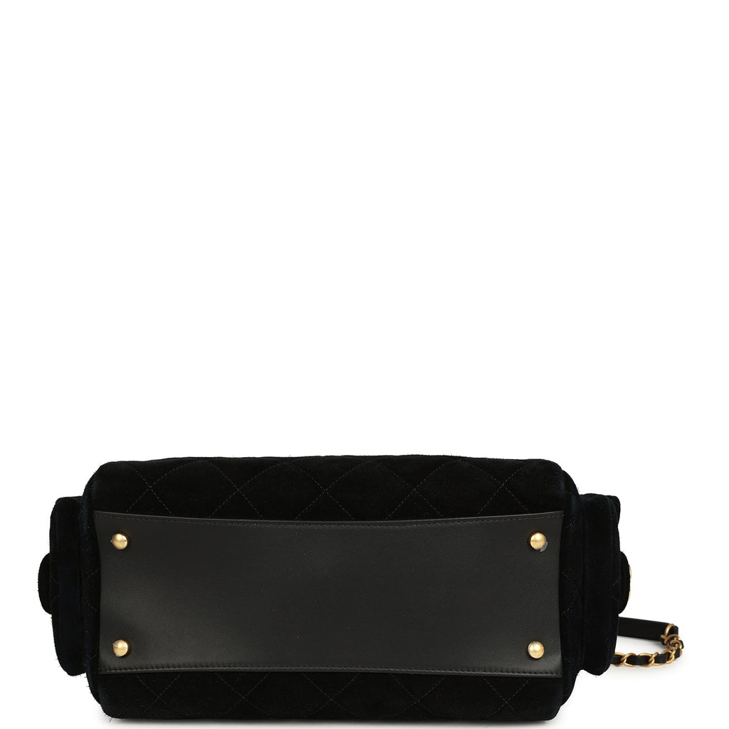 Chanel Small Bowling Bag Black Suede Antique Gold Hardware