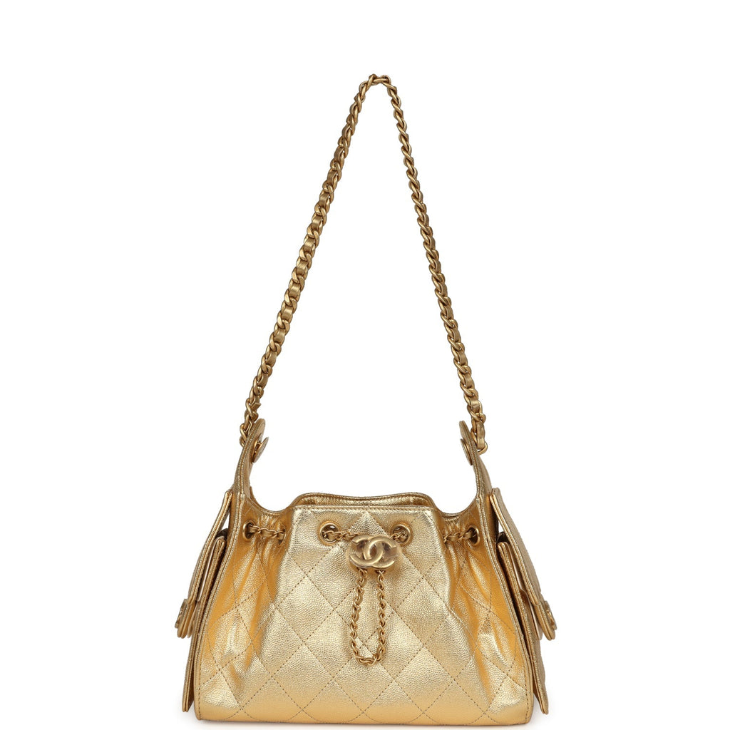 Chanel Mini 25 Hobo Bag Metallic Gold Caviar Caviar Antique Gold Hardware