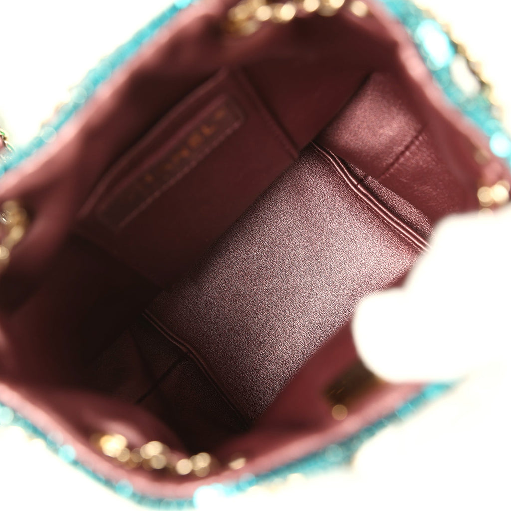 Chanel Mini Bucket Bag Green, Purple and Blue Ombre Metallic Mesh Light Gold Hardware