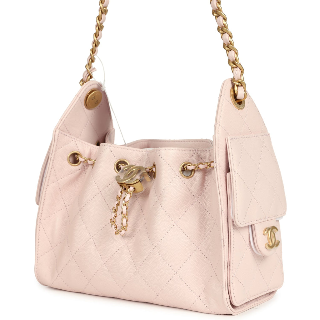 Chanel Mini 25 Hobo Bag Light Pink Caviar Antique Gold Hardware
