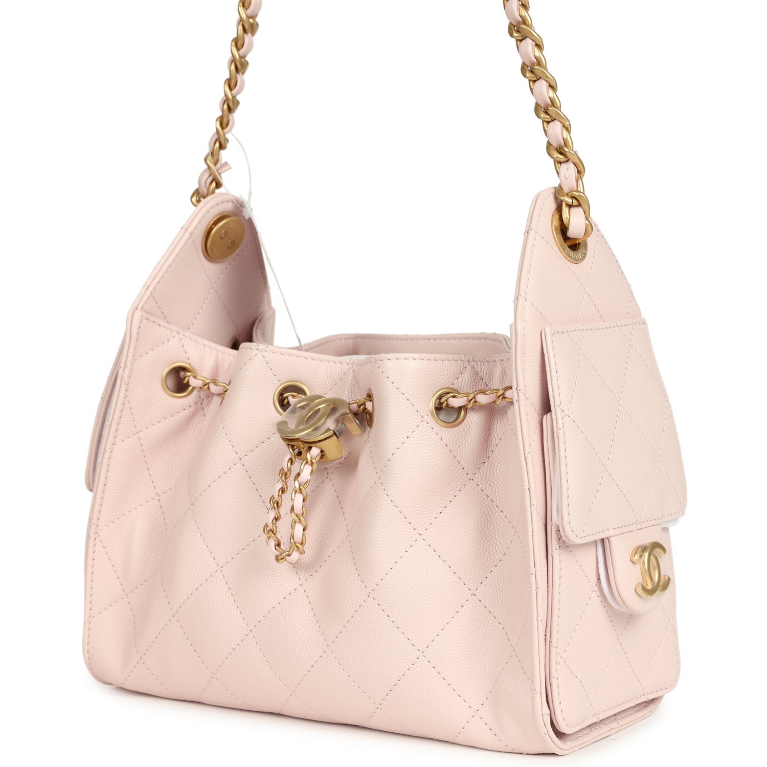 Chanel Mini 25 Hobo Bag Light Pink Caviar Antique Gold Hardware
