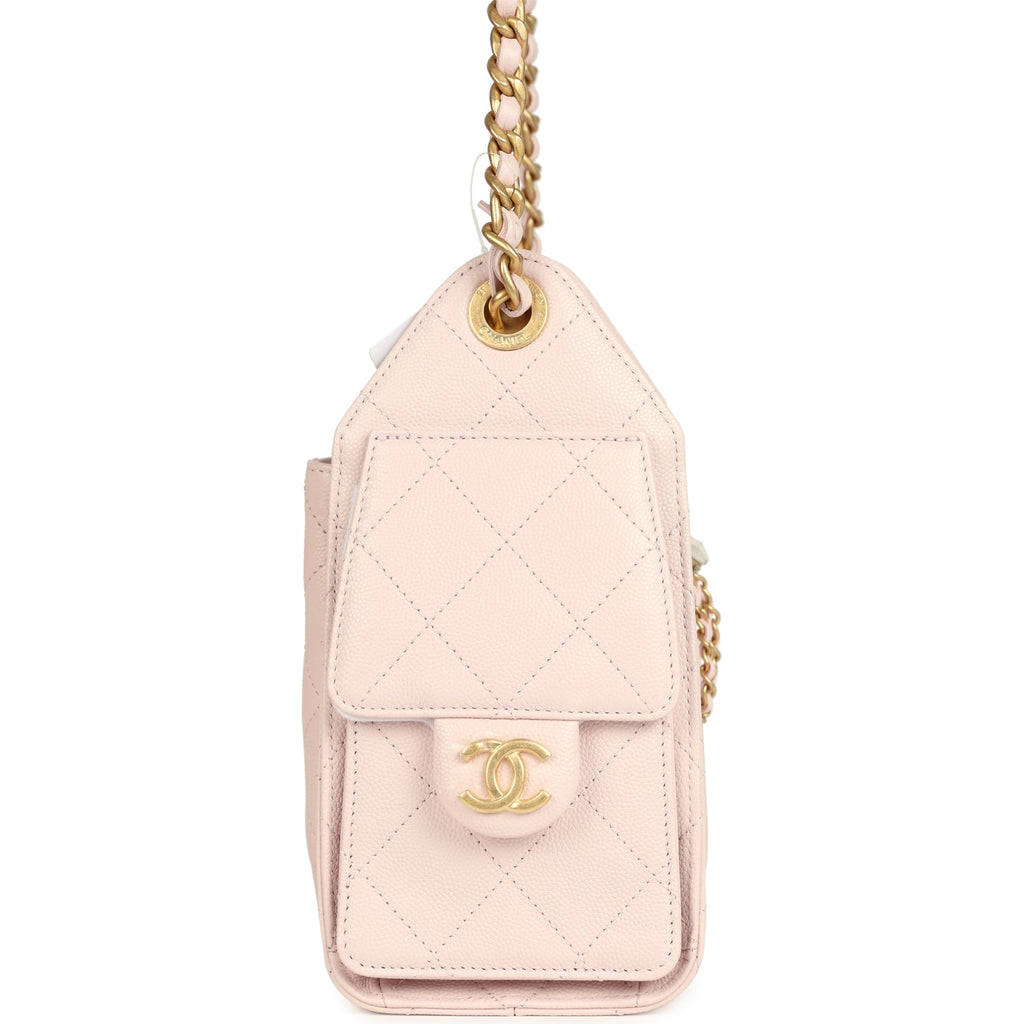 Chanel Mini 25 Hobo Bag Light Pink Caviar Antique Gold Hardware