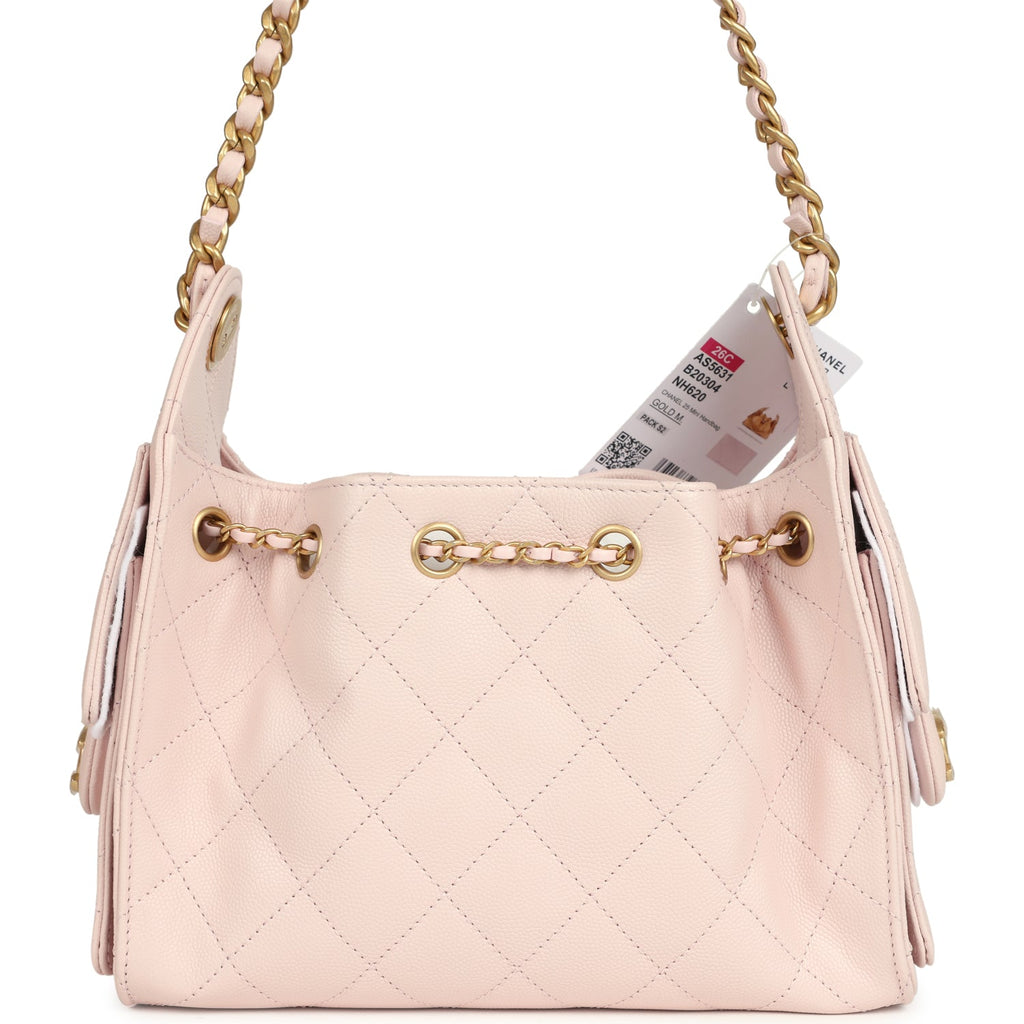 Chanel Mini 25 Hobo Bag Light Pink Caviar Antique Gold Hardware