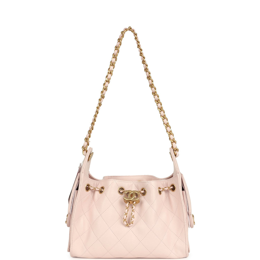 Chanel Mini 25 Hobo Bag Light Pink Caviar Antique Gold Hardware