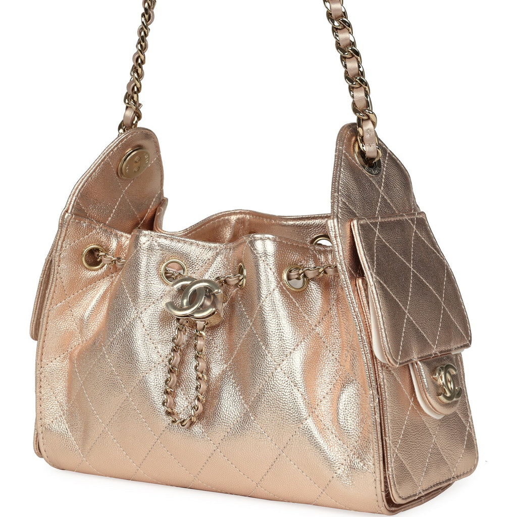 Chanel Mini 25 Hobo Bag Metallic Rose Gold Caviar Caviar Light Gold Hardware