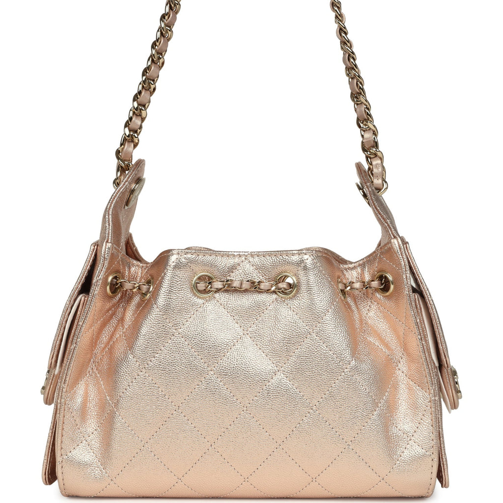 Chanel Mini 25 Hobo Bag Metallic Rose Gold Caviar Caviar Light Gold Hardware