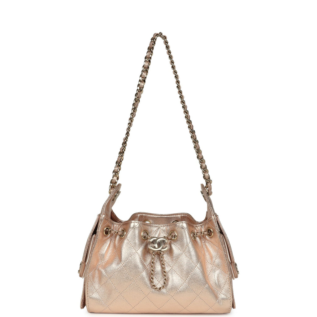 Chanel Mini 25 Hobo Bag Metallic Rose Gold Caviar Caviar Light Gold Hardware