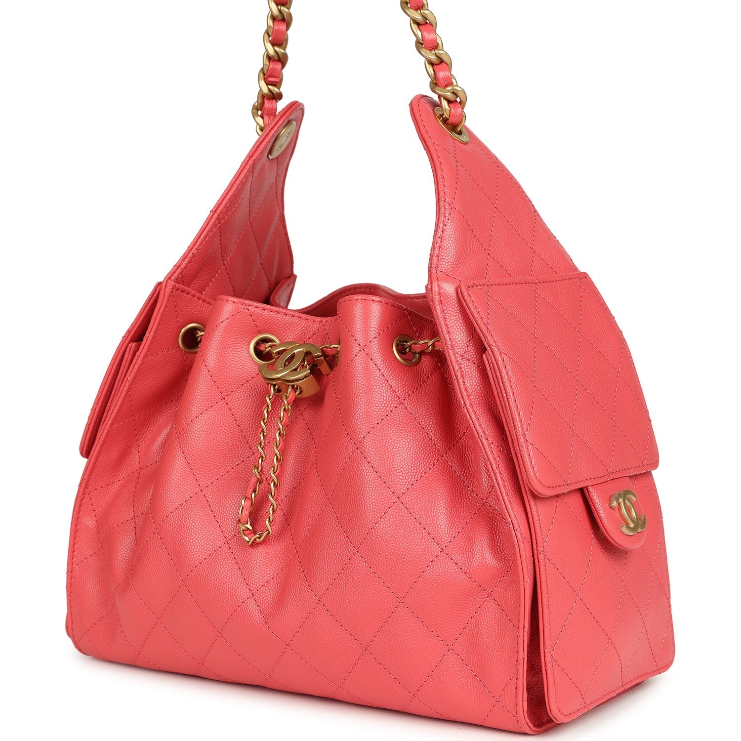 Chanel Small 25 Hobo Bag Coral Pink Caviar Antique Gold Hardware
