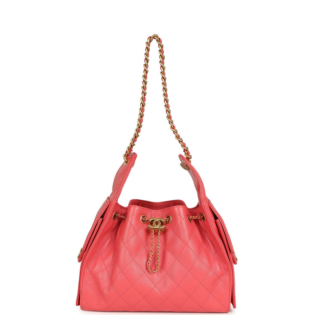 Chanel Small 25 Hobo Bag Coral Pink Caviar Antique Gold Hardware