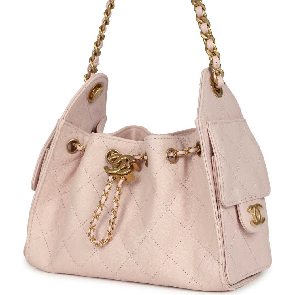 Chanel Mini 25 Hobo Bag Light Pink Caviar Antique Gold Hardware