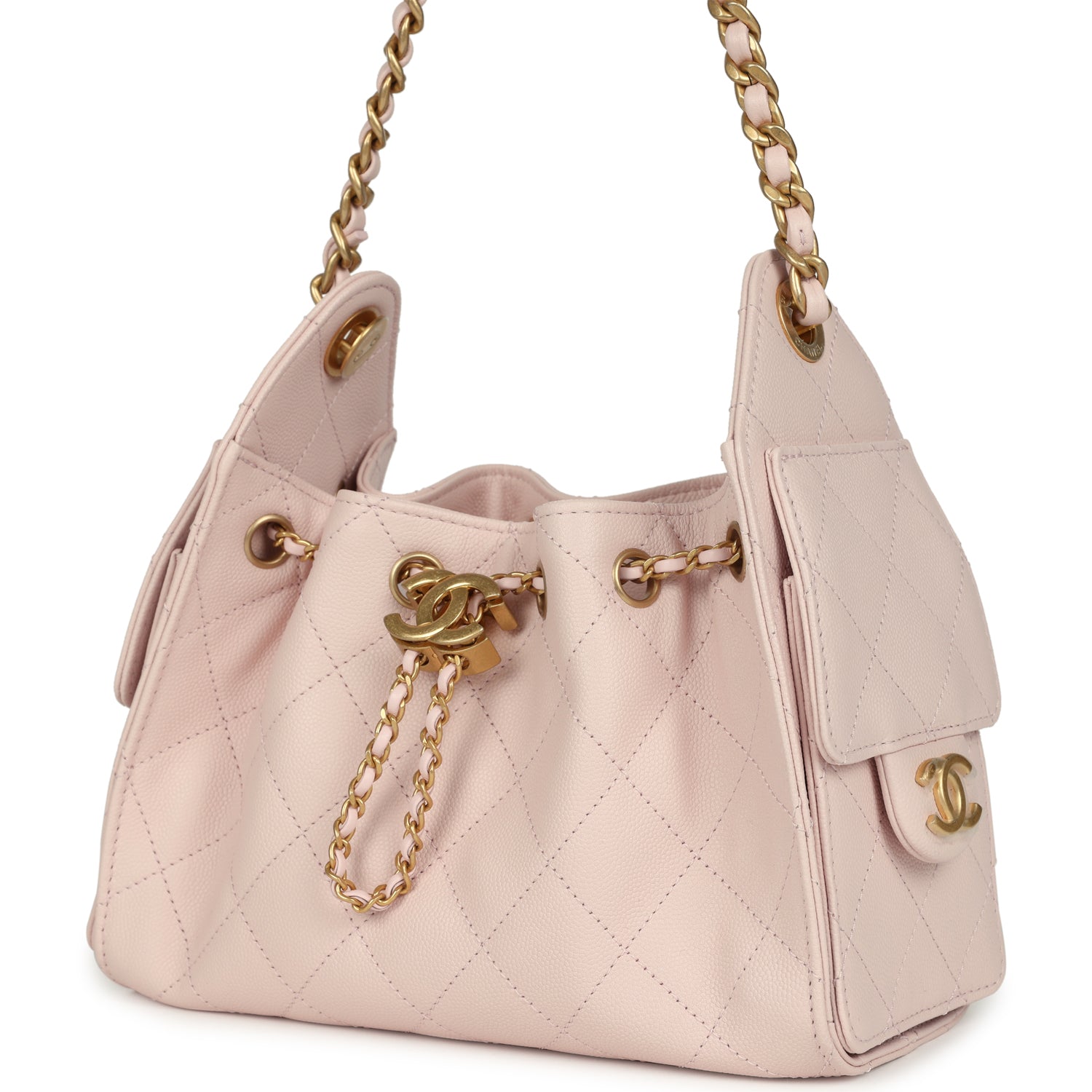 Chanel Mini 25 Hobo Bag Light Pink Caviar Antique Gold Hardware