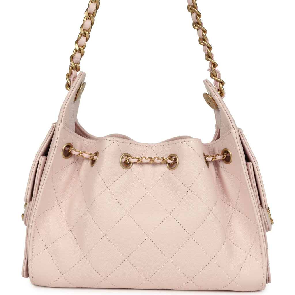 Chanel Mini 25 Hobo Bag Light Pink Caviar Antique Gold Hardware