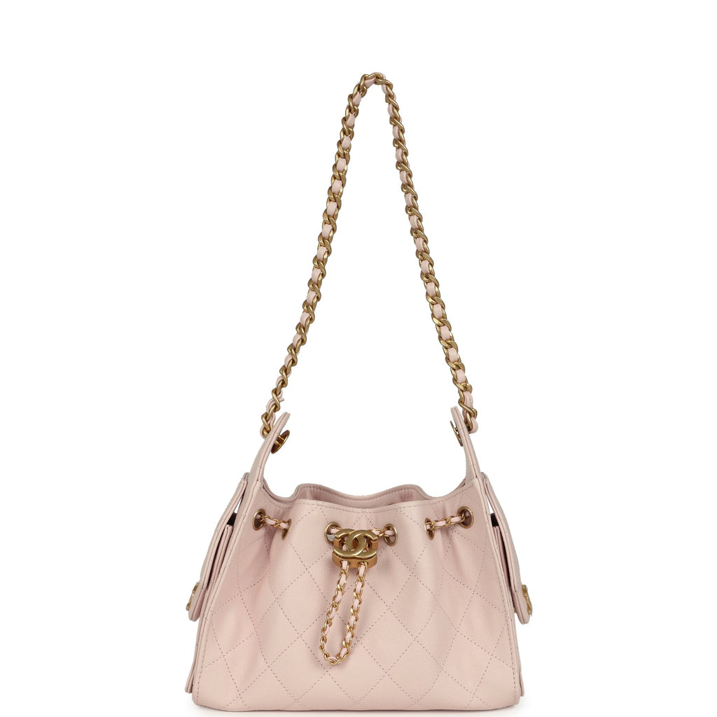 Chanel Mini 25 Hobo Bag Light Pink Caviar Antique Gold Hardware