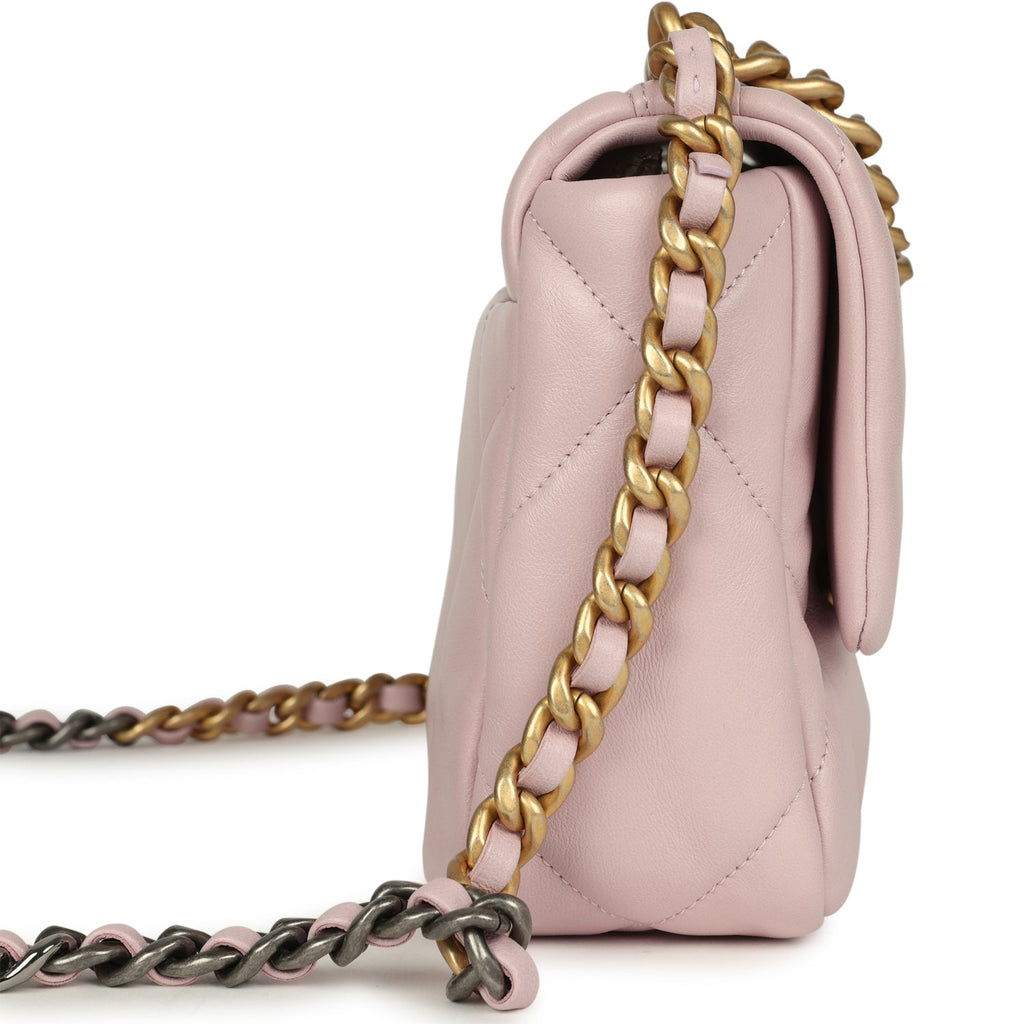 Chanel Medium 19 Flap Bag Light Pink Shiny Lambskin Mixed Metal Hardware