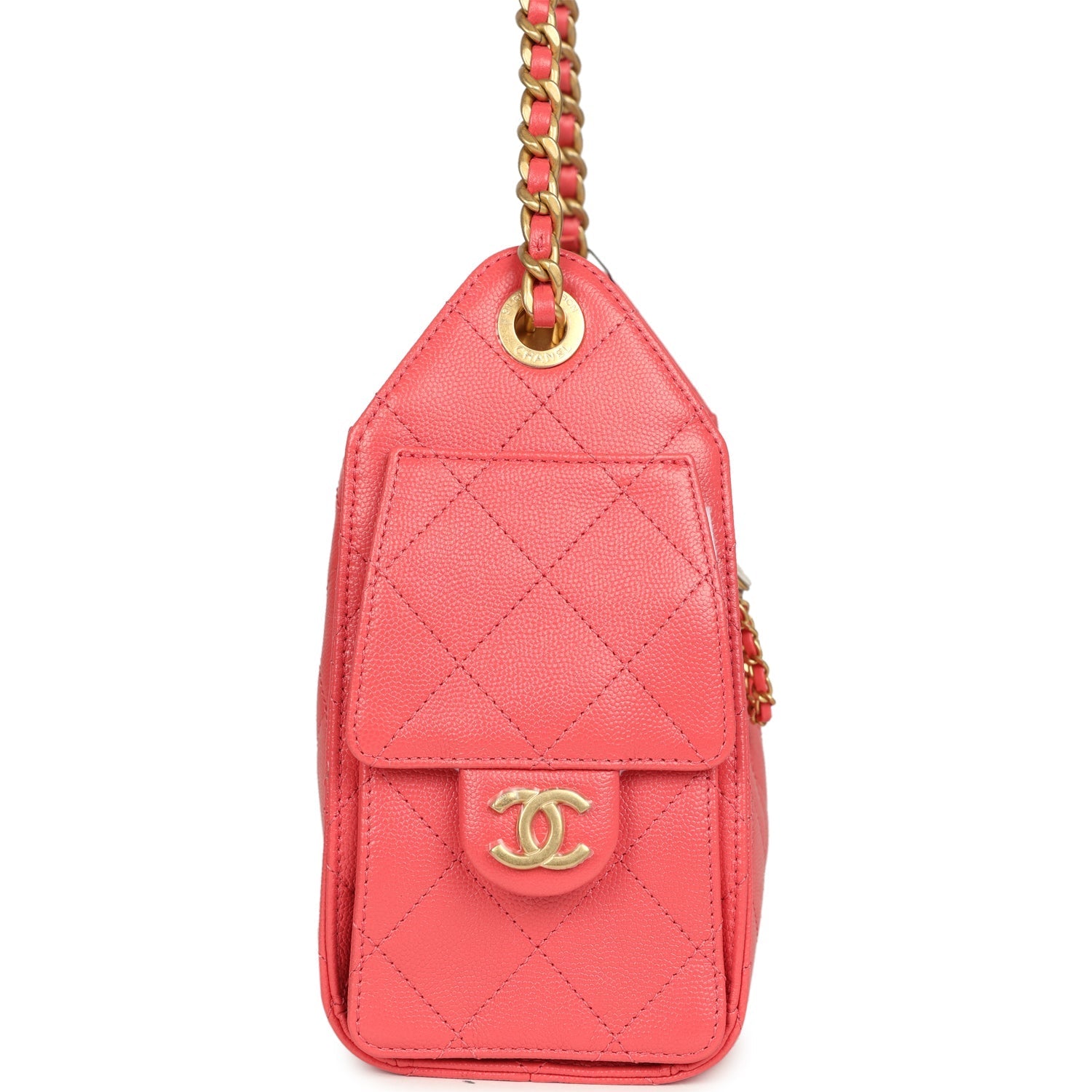 Chanel Mini 25 Hobo Bag Coral Pink Caviar Antique Gold Hardware