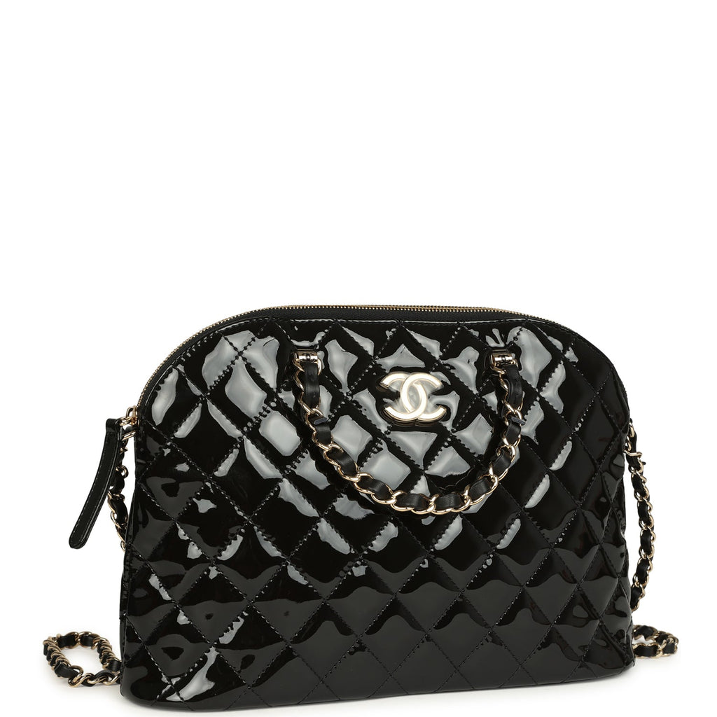 Chanel Top Handle Shopping Bag Black Patent Leather Gold Hardware