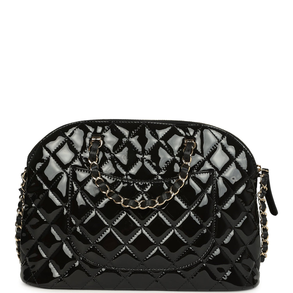 Chanel Top Handle Shopping Bag Black Patent Leather Gold Hardware