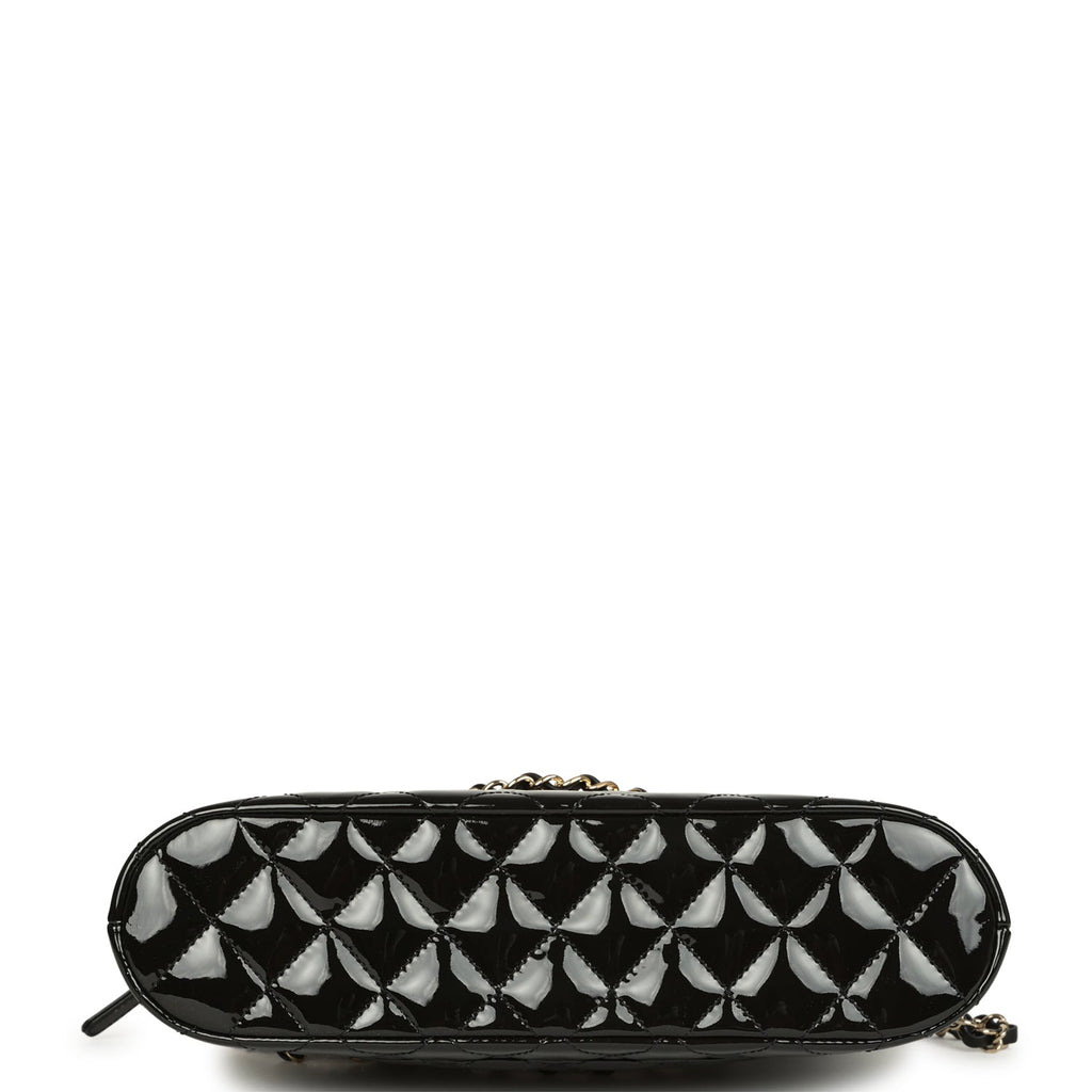 Chanel Top Handle Shopping Bag Black Patent Leather Gold Hardware
