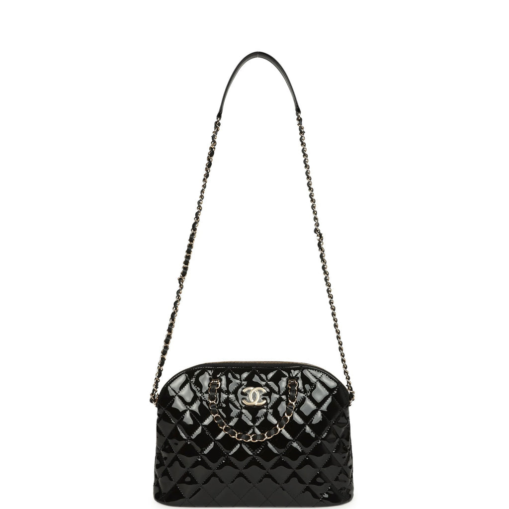 Chanel Top Handle Shopping Bag Black Patent Leather Gold Hardware