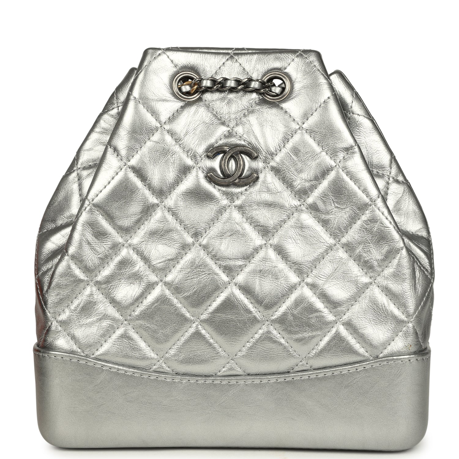 Chanel Small Gabrielle Backpack Metallic Silver Aged Calfskin Mixed Metal Hardware