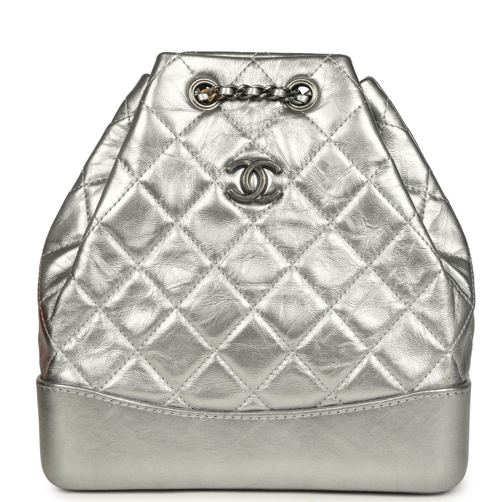 Chanel Small Gabrielle Backpack Metallic Silver Aged Calfskin Mixed Metal Hardware
