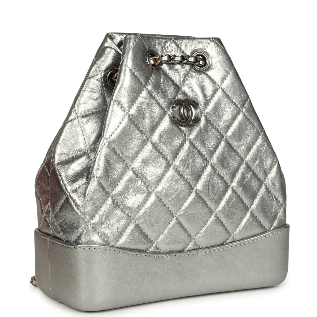 Chanel Small Gabrielle Backpack Metallic Silver Aged Calfskin Mixed Metal Hardware
