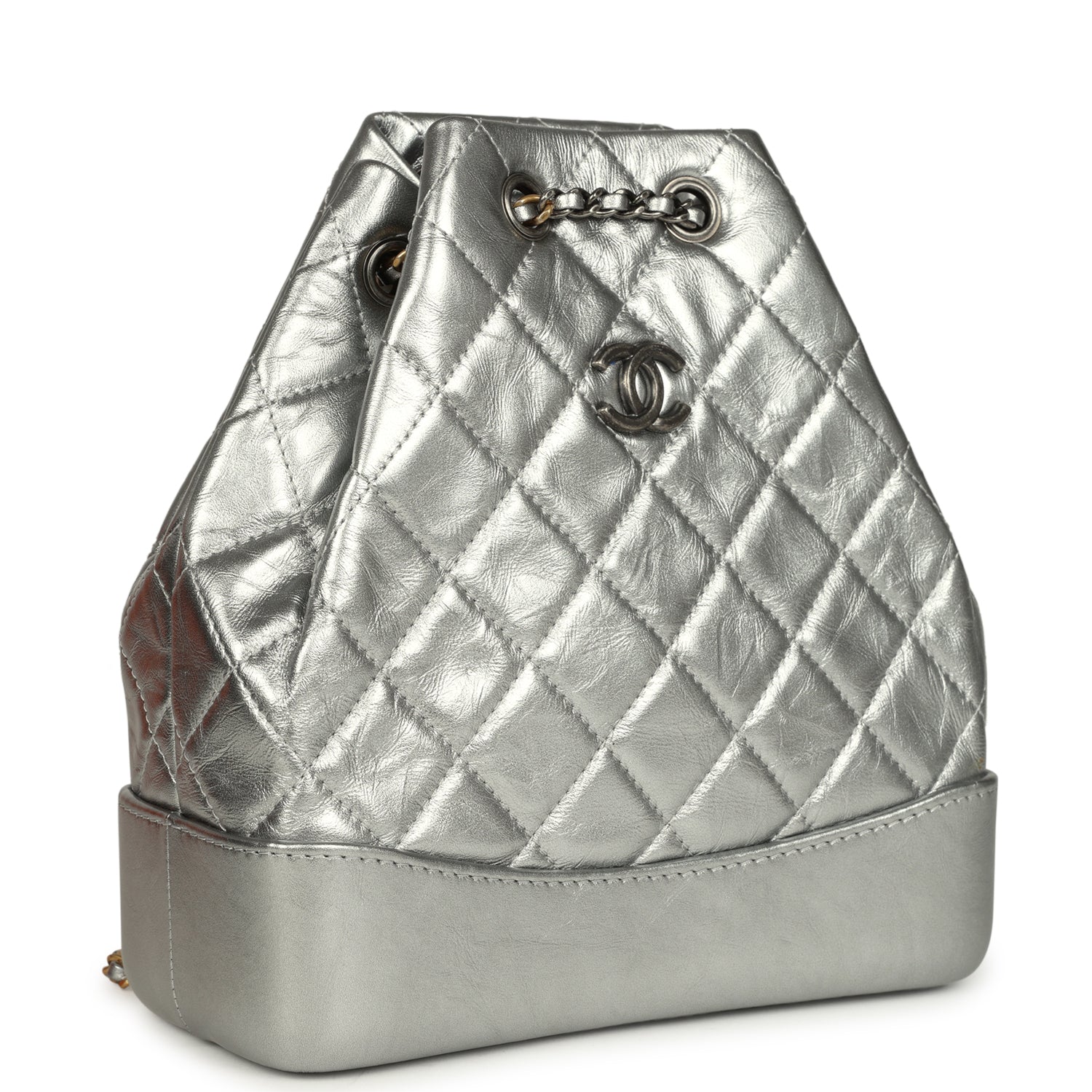 Chanel Small Gabrielle Backpack Metallic Silver Aged Calfskin Mixed Metal Hardware