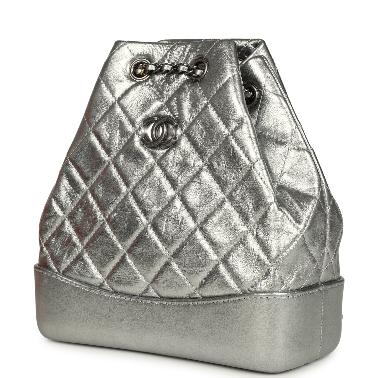 Chanel Small Gabrielle Backpack Metallic Silver Aged Calfskin Mixed Metal Hardware